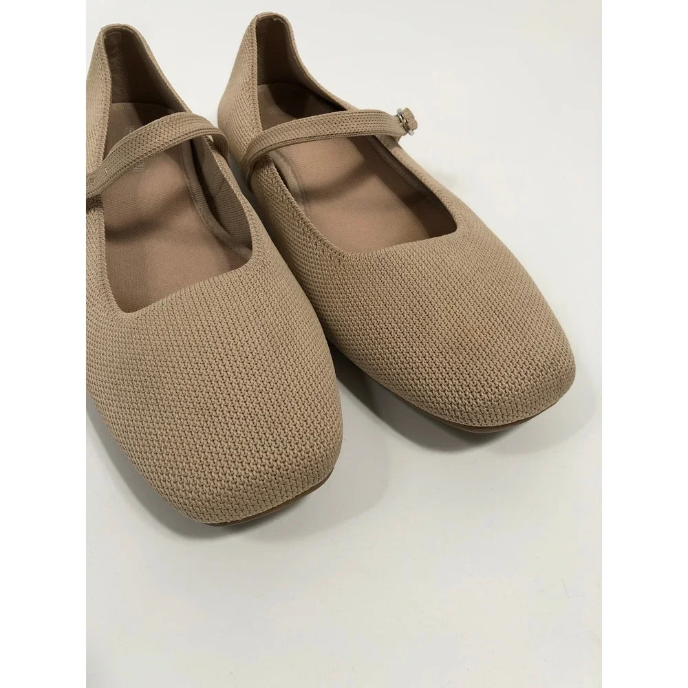Womens Mary Jane Ballet Flats 10 Beige Neutral 90s Minimalist Capsule Office